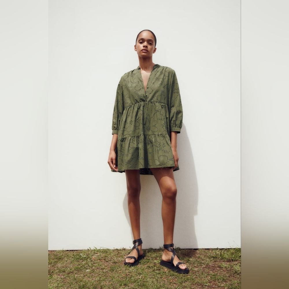Zara Hunter Green Eyelet Dress